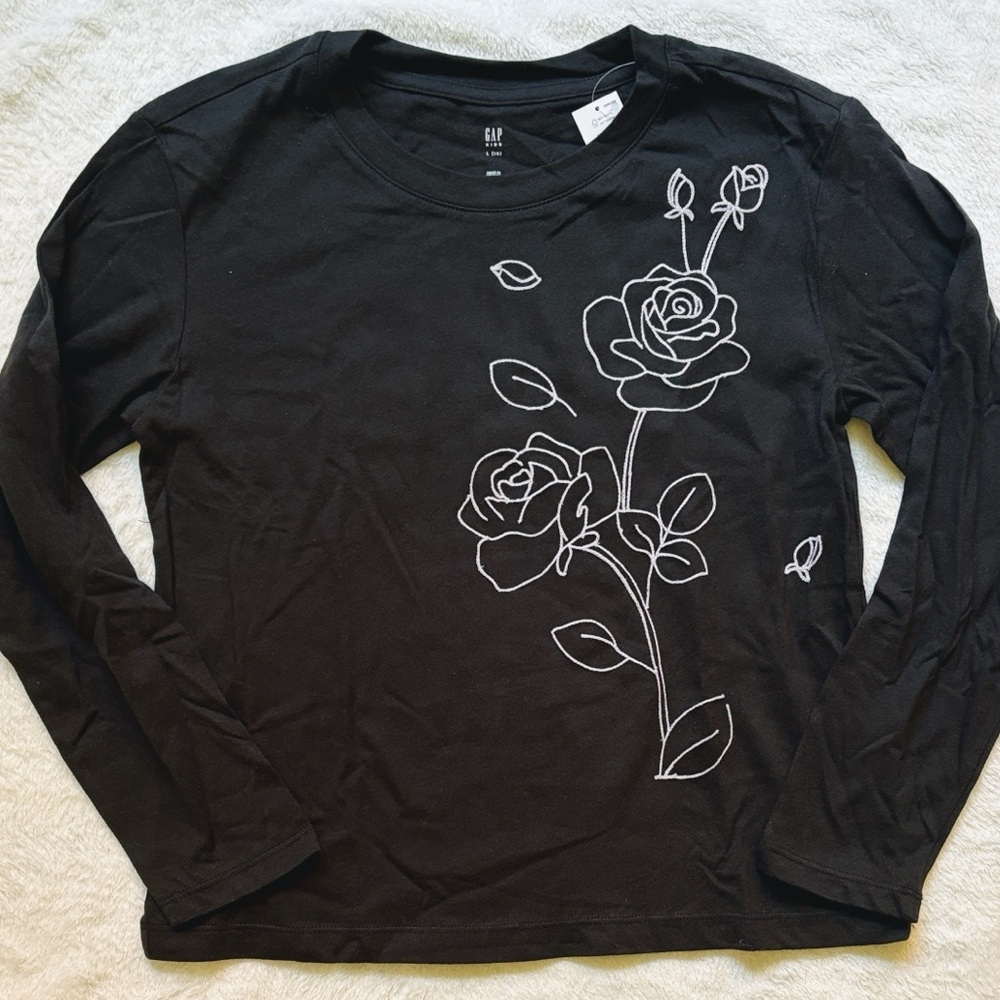 GAP Black Long Sleeve with embroidered Rose Design